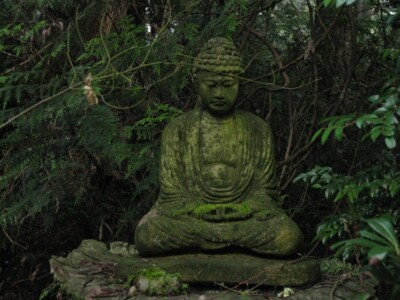 A Buddha on one of the wooded trails at the zendo.