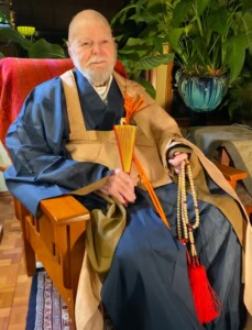A photo of Marc Shozan Joslyn, PhD pictured in Zen ceremonial robes in 2022. Marc Shozan Joslyn in ceremonial Zen robes